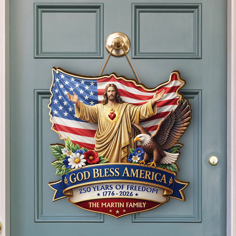 Christian,Family,Happy,America 250th,Independence Day,Top Market,Top Market - 3D Effect God Bless America - Personalized Custom Shaped Wood Sign