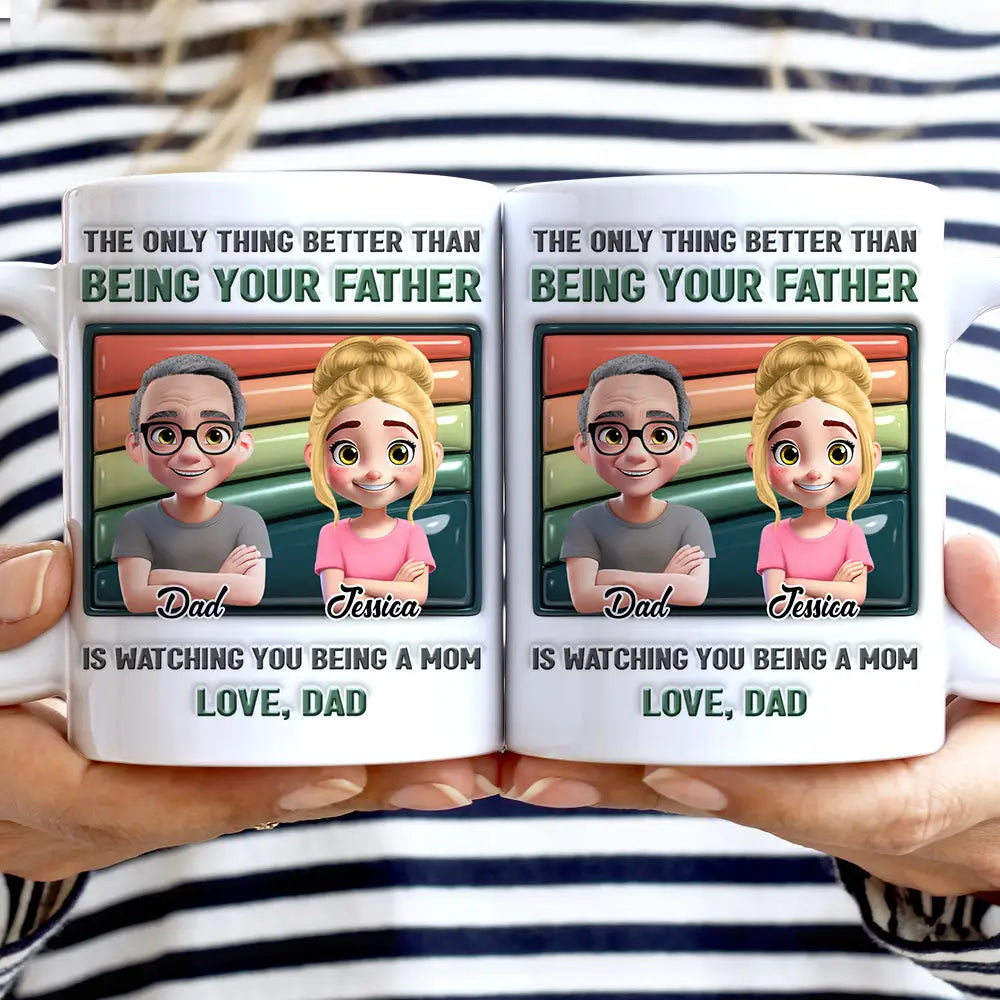 Gift For Father,Mom - Sons,Happy,Vector - Watching You Being A Dad Mom - 3D Inflated Effect Printed, Personalized White Edge-to-Edge Mug