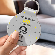 Gift For Father,Gift For Grandpa,Happy,Non-Eng,Icon - Stick Figures Drive Safe Daddy Grandpa - Personalized Custom Shaped Leather Keychain