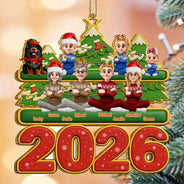 Christmas, Cozy, Family, Vector - 3D Effect Christmas Family Sitting With Dogs & Cats - Personalized Custom Shaped Wooden Ornament