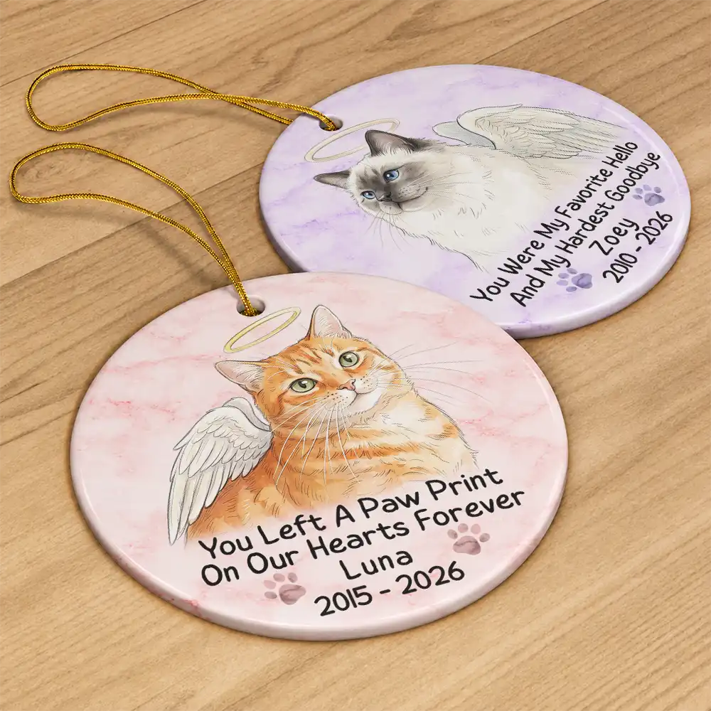 Art Design, Christmas, Custom Photo, Healing, Indoor Decor, Memorial, Pet Lovers, Pet Memorial, Photo - Vivid Watercolor Art Memorial - Christmas Gift For Dog Cat Lovers - Personalized Custom Photo Watercolor Forever Loved Circle Ceramic Ornament