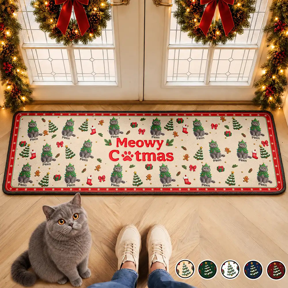 Art Design,Christmas,Custom Photo,Gift For Mother,Gifts For Her,Happy,Pet Lovers,Pet Mom,Photo - Christmas Accessories 3D Cartoon Pet - Christmas Decor Gift For Pet Lovers - Personalized Custom Photo Merry Woofmas Runner Rug