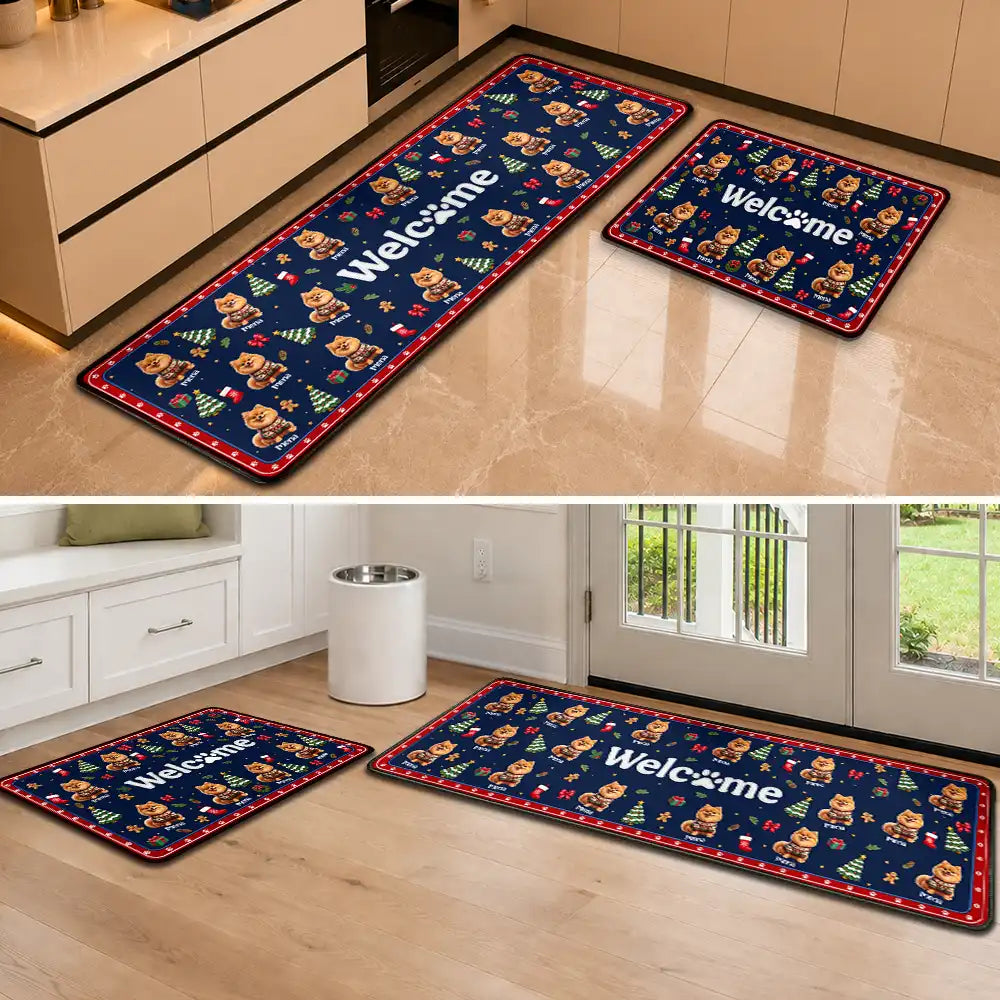 Art Design,Christmas,Custom Photo,Gift For Mother,Gifts For Her,Happy,Pet Lovers,Pet Mom,Photo - Christmas Accessories 3D Cartoon Pet - Christmas Decor Gift For Pet Lovers - Personalized Custom Photo Merry Woofmas Runner Rug