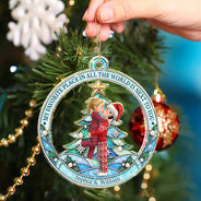 Christmas,Gift For Couples,Old Couples,Romantic,Vector - Christmas Gift For Couple - Personalized From Our First Kiss Acrylic Ornament