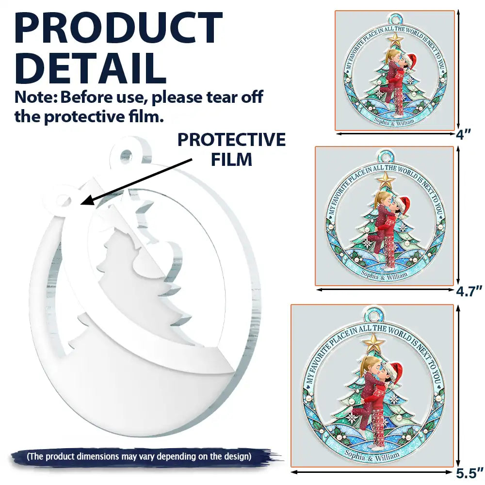 Christmas,Gift For Couples,Old Couples,Romantic,Vector - Christmas Gift For Couple - Personalized From Our First Kiss Acrylic Ornament