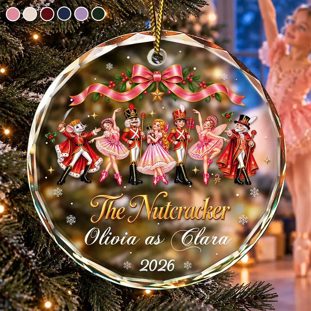 Christmas, Custom Text, Gift For Children, Gift For Daughter, Gifts For Her, Proud - Gift For Ballerina Girls - Personalized Name & Role Pink Ballet Characters Circle Glass Ornament