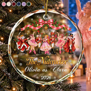 Christmas, Custom Text, Gift For Children, Gift For Daughter, Gifts For Her, Proud - Gift For Ballerina Girls - Personalized Name & Role Pink Ballet Characters Circle Glass Ornament