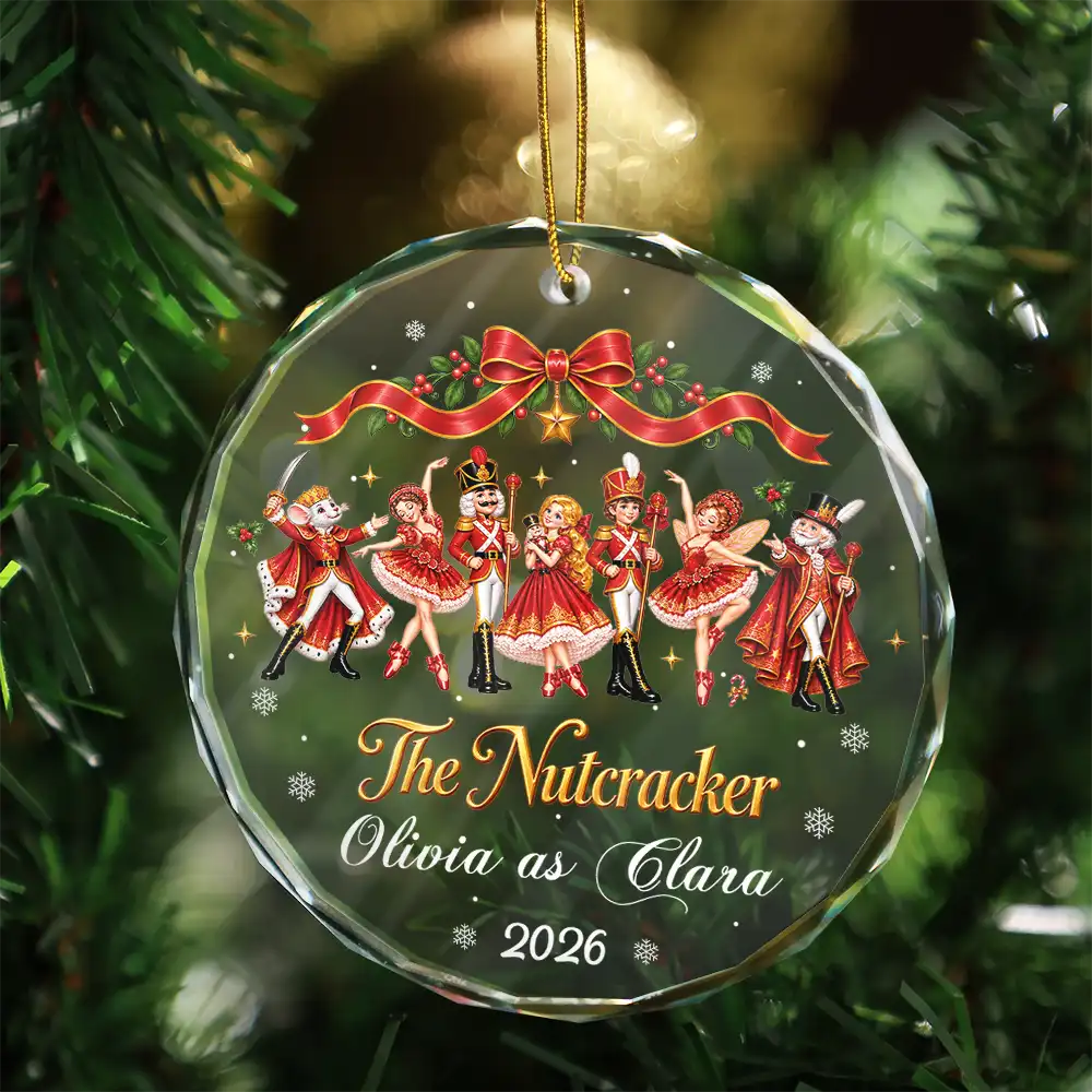 Christmas, Custom Text, Gift For Children, Gift For Daughter, Gifts For Her, Proud - Gift For Ballerina Girls - Personalized Name & Role Pink Ballet Characters Circle Glass Ornament