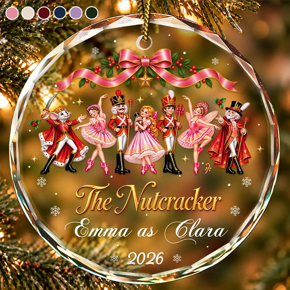 Christmas, Custom Text, Gift For Children, Gift For Daughter, Gifts For Her, Proud - Gift For Ballerina Girls - Personalized Name & Role Pink Ballet Characters Circle Glass Ornament