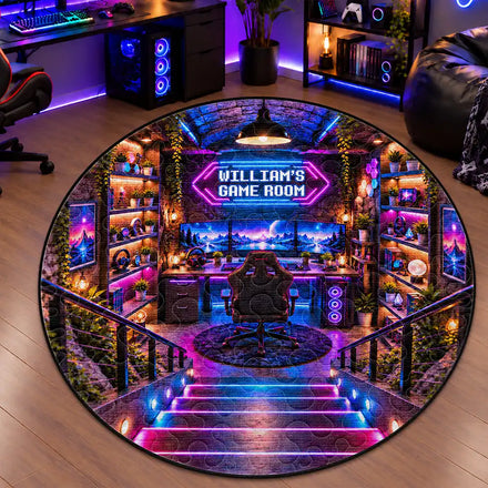 Gift For Gaming Lovers Son Husband - Personalized Name Neon Gaming Room Rug