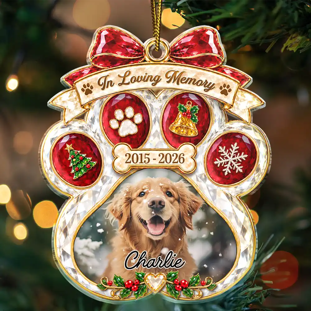 Christmas, Custom Photo, Memorial, Pet Lovers, Pet Memorial, Sympathetic, Top Market, Upload Full Photo - Pet Memorial Christmas Gift - Personalized Custom Photo In Loving Memory Acrylic Ornament