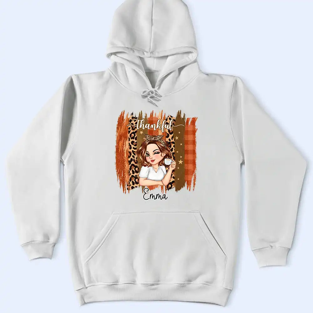 Gift For Women,Gift For Yourself,Gifts For Her,Happy,Thanksgiving,Vector - Thanksgiving Gift For Women - Personalized Thankful Leopard Plaid Brush T Shirt