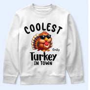 Gift For Kids,Icon,Playful,Thanksgiving - Thanksgiving Gift For Kids - Personalized Coolest Turkey In Town T Shirt