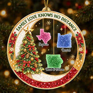 Christmas,Family,Icon,Long Distance,Sentimental,Top Market - Long Distance Family Christmas Gift - Personalized State Love Knows No Distance Acrylic Ornament