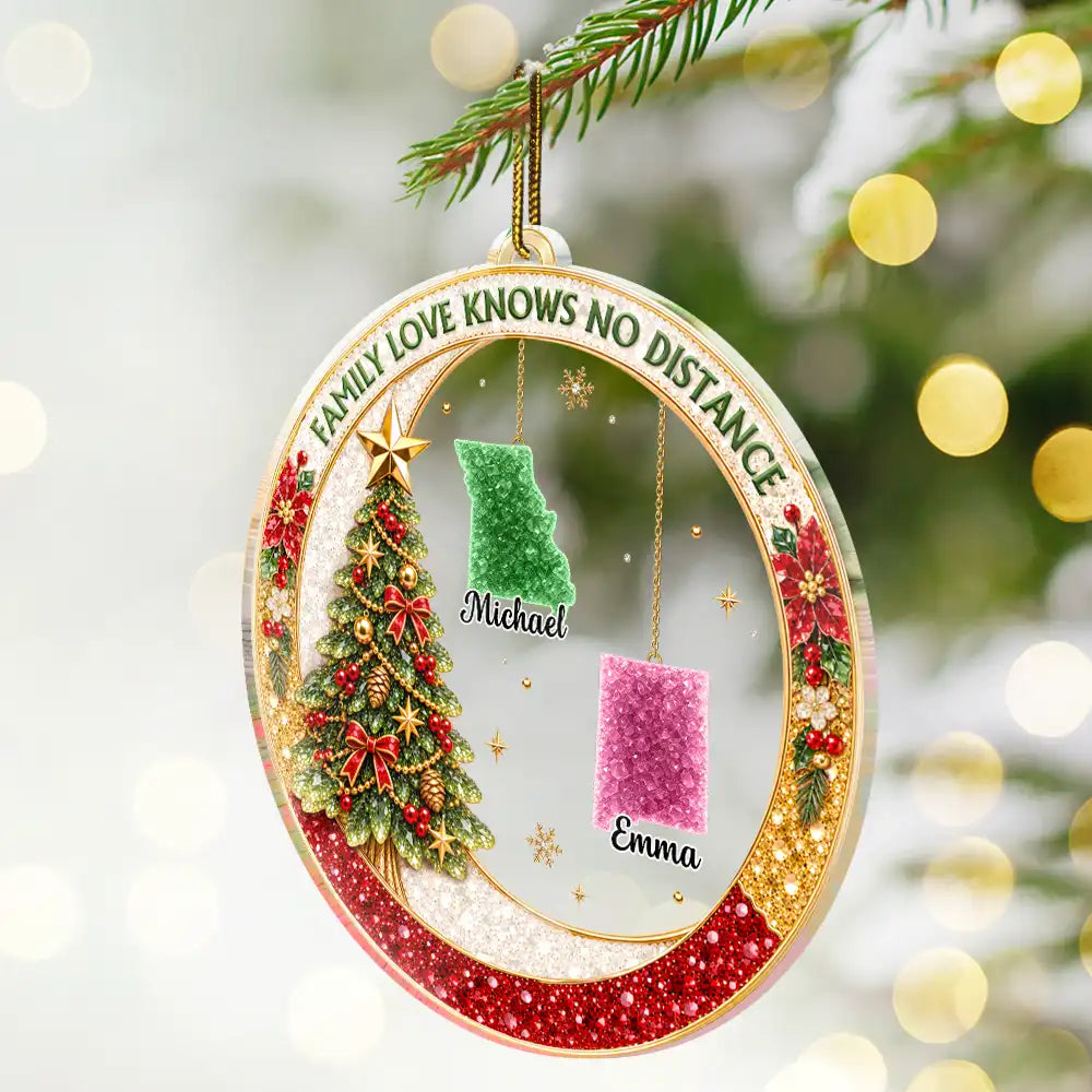 Christmas,Family,Icon,Long Distance,Sentimental,Top Market - Long Distance Family Christmas Gift - Personalized State Love Knows No Distance Acrylic Ornament