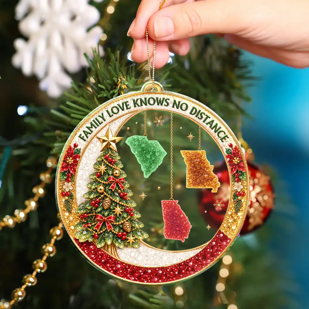 Christmas,Family,Icon,Long Distance,Sentimental,Top Market - Long Distance Family Christmas Gift - Personalized State Love Knows No Distance Acrylic Ornament