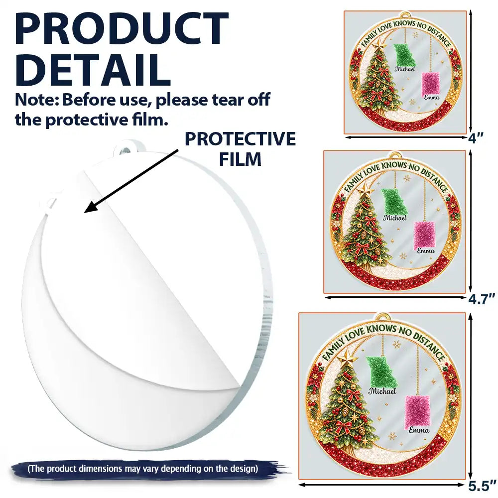 Christmas,Family,Icon,Long Distance,Sentimental,Top Market - Long Distance Family Christmas Gift - Personalized State Love Knows No Distance Acrylic Ornament