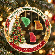 Christmas,Family,Icon,Long Distance,Sentimental,Top Market - Long Distance Family Christmas Gift - Personalized State Love Knows No Distance Acrylic Ornament