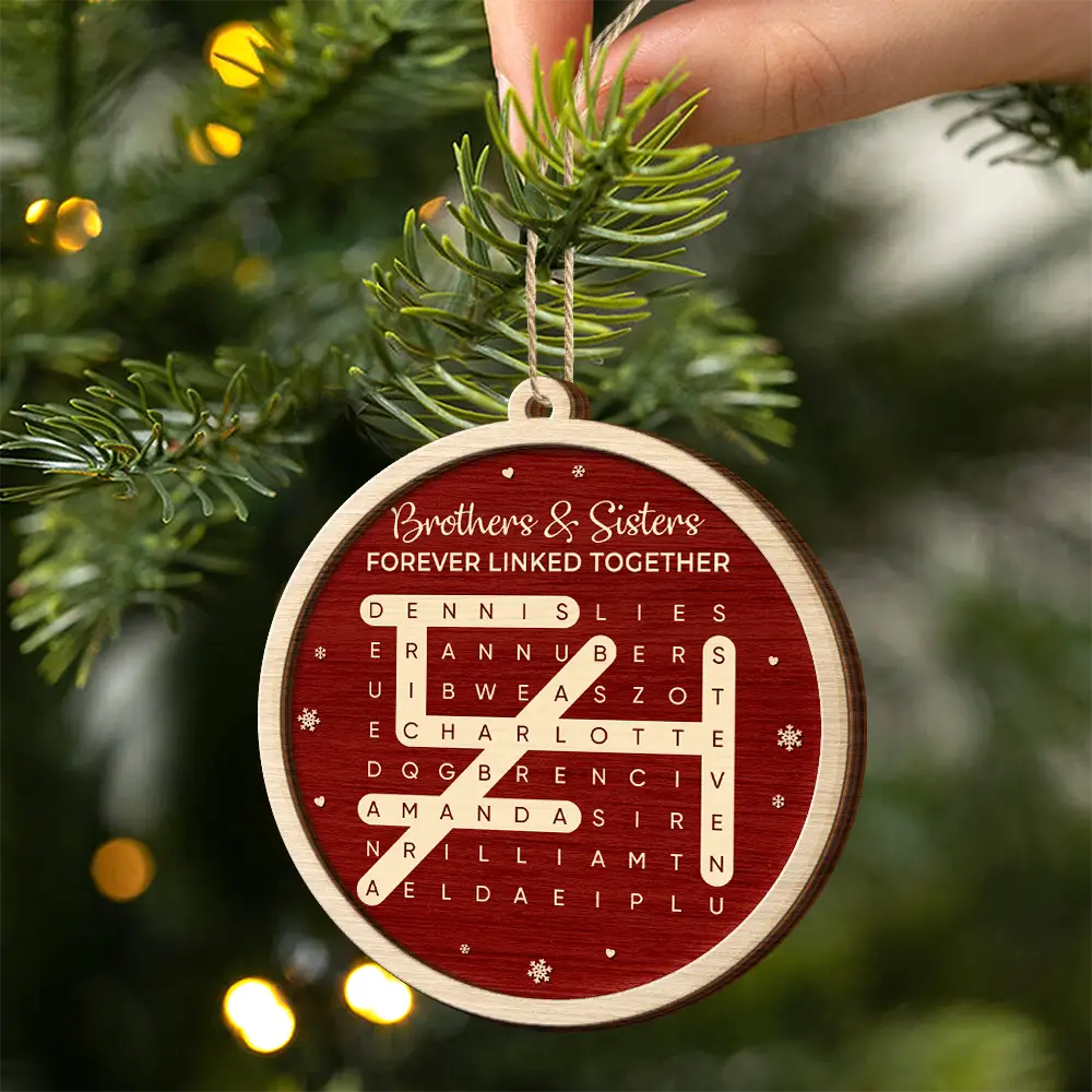 Christmas,Family,Gift For Sibling,Sentimental,Word Search Puzzle - Gift For Siblings - Personalized Word Search Puzzle Brothers & Sisters Forever Linked Together 2-Layered Wooden Ornament