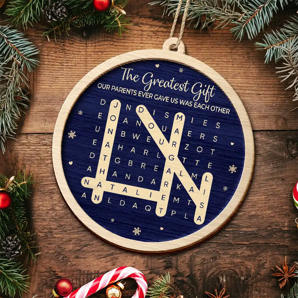 Christmas,Family,Gift For Sibling,Sentimental,Word Search Puzzle - Gift For Siblings - Personalized Word Search Puzzle Brothers & Sisters Forever Linked Together 2-Layered Wooden Ornament
