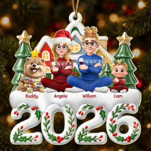 Christmas, Family, Sentimental, Top Market, Vector - Christmas Gift For Family - Personalized Cartoon Family And Pet Acrylic Ornament