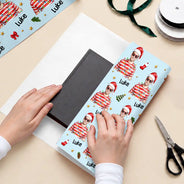 Art Design, Christmas, Custom Photo, Family, Happy, Photo - Portrait With Santa Hat & Christmas Lights - Christmas Gift Wrap For Family - Personalized Custom Photo Watercolor Portrait Wrapping Paper