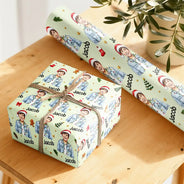 Art Design, Christmas, Custom Photo, Family, Happy, Photo - Portrait With Santa Hat & Christmas Lights - Christmas Gift Wrap For Family - Personalized Custom Photo Watercolor Portrait Wrapping Paper