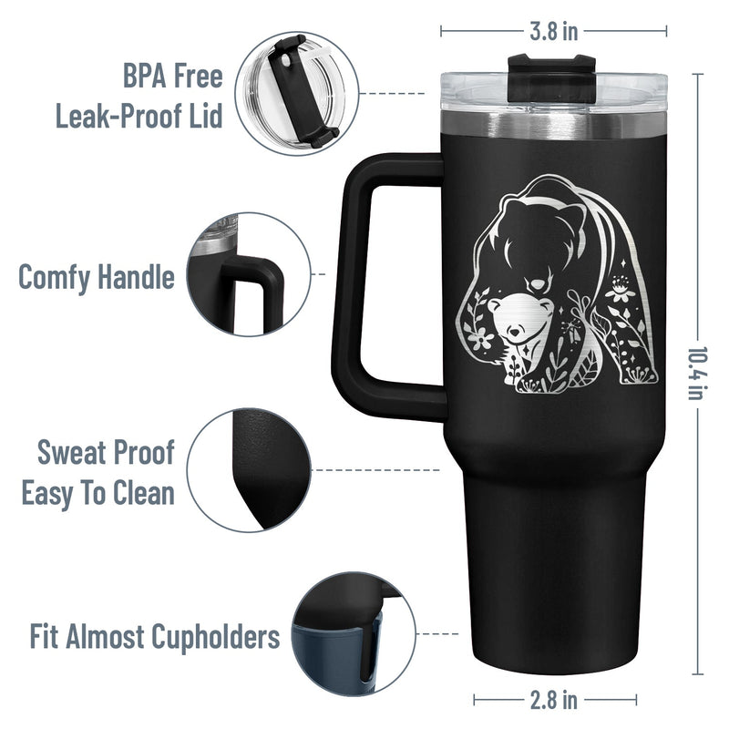 Wander Prints Gift For Mom - Tough As Mama Bear - Black Engraved 40oz Tumbler - Mother's Day Birthday Gift AZCS