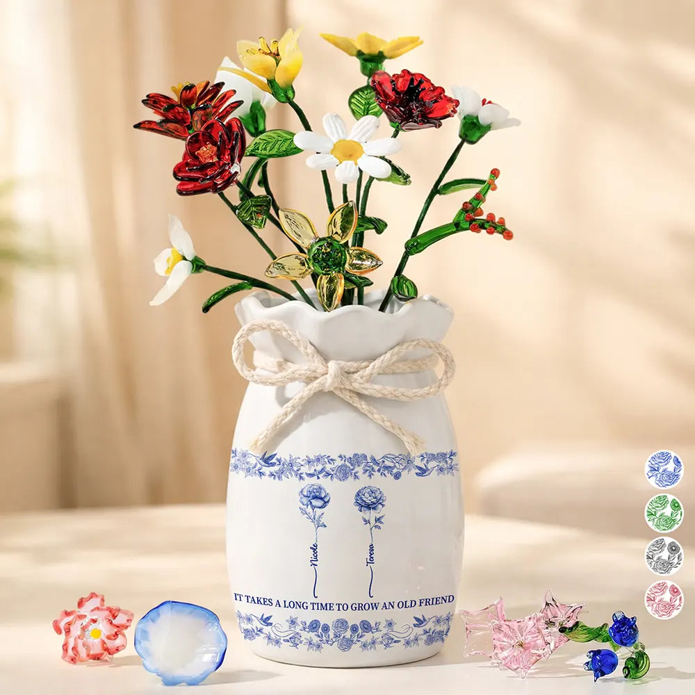 Gift For Bestie,Best friends' Hobby,Happy - Take A Long Time To Grow Old Friend - Personalized Glass Birth Month Flower