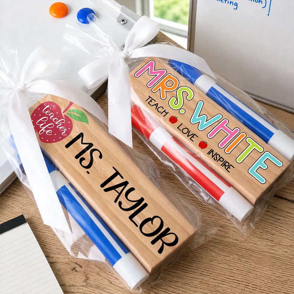Back To School,Teacher,Proud,Icon - Teach Love Inspire Custom Teacher's Name - Personalized Whiteboard Eraser & Marker Set