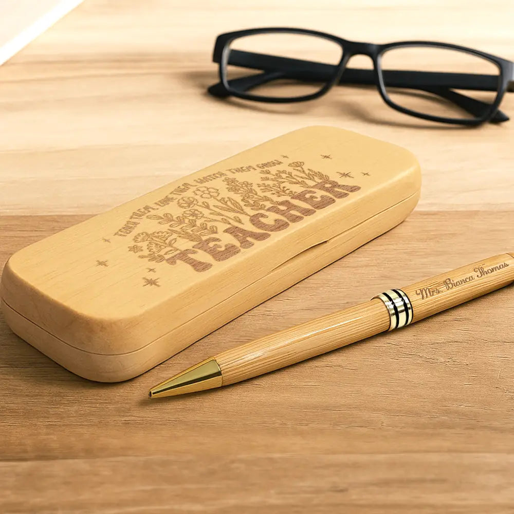 Teacher, Happy - Teach Them Love Them - Personalized Wooden Pen Set