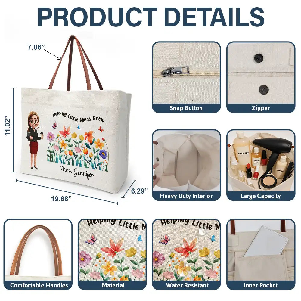 Teacher,Back To School,Gift For Yourself,Happy - Teacher Teach Them Love Them Watch Them Grow - Personalized Leather Handle Tote Bag