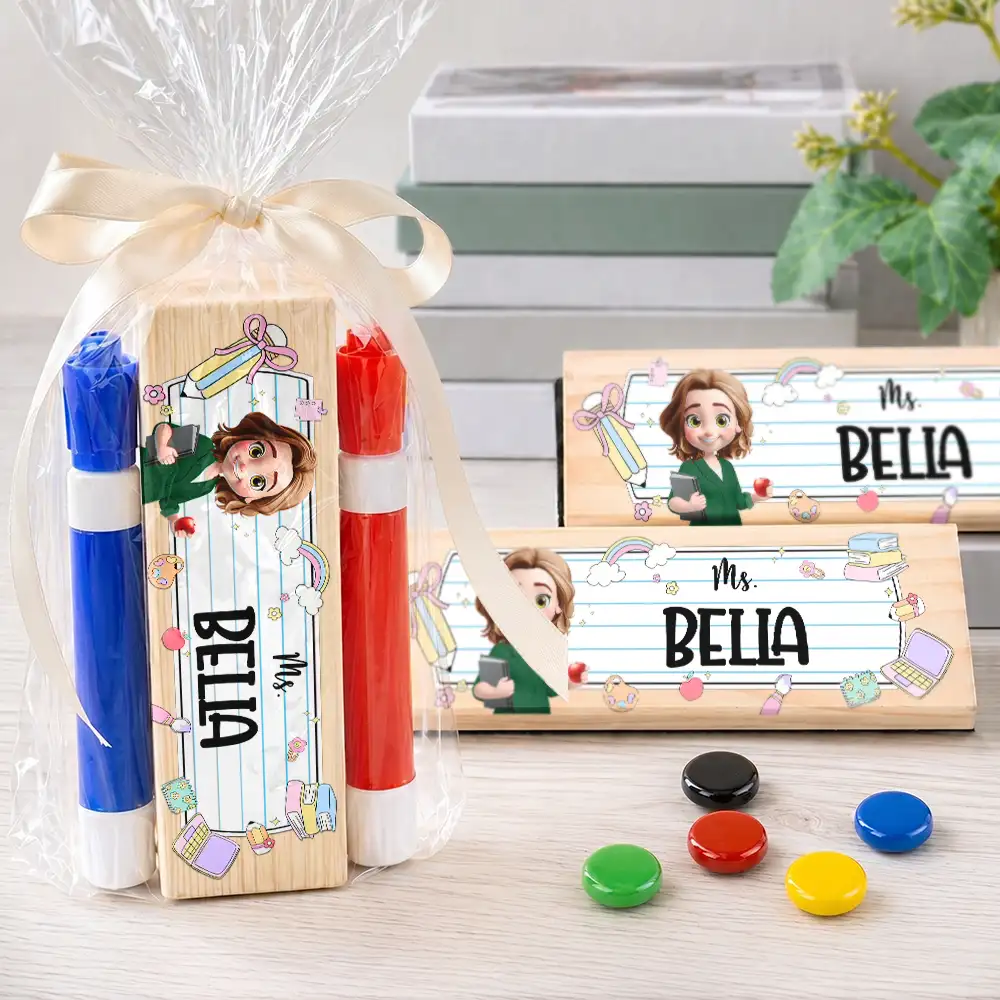 Back To School,Teacher,Proud,Vector - Teacher Appreciation Custom Name - Personalized Whiteboard Eraser & Marker Set