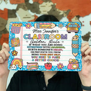 Back To School,Top Market,Teacher,Adorable,Custom Text - Teacher Classroom Golden Rule - Personalized Classic Metal Signs
