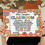 Back To School,Top Market,Teacher,Adorable,Custom Text - Teacher Classroom Golden Rule - Personalized Classic Metal Signs