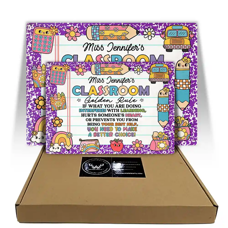 Back To School,Top Market,Teacher,Adorable,Custom Text - Teacher Classroom Golden Rule - Personalized Classic Metal Signs