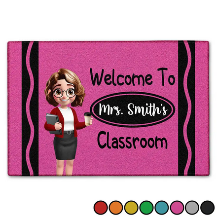 Teacher Crayon Welcome To Classroom - Personalized Doormat