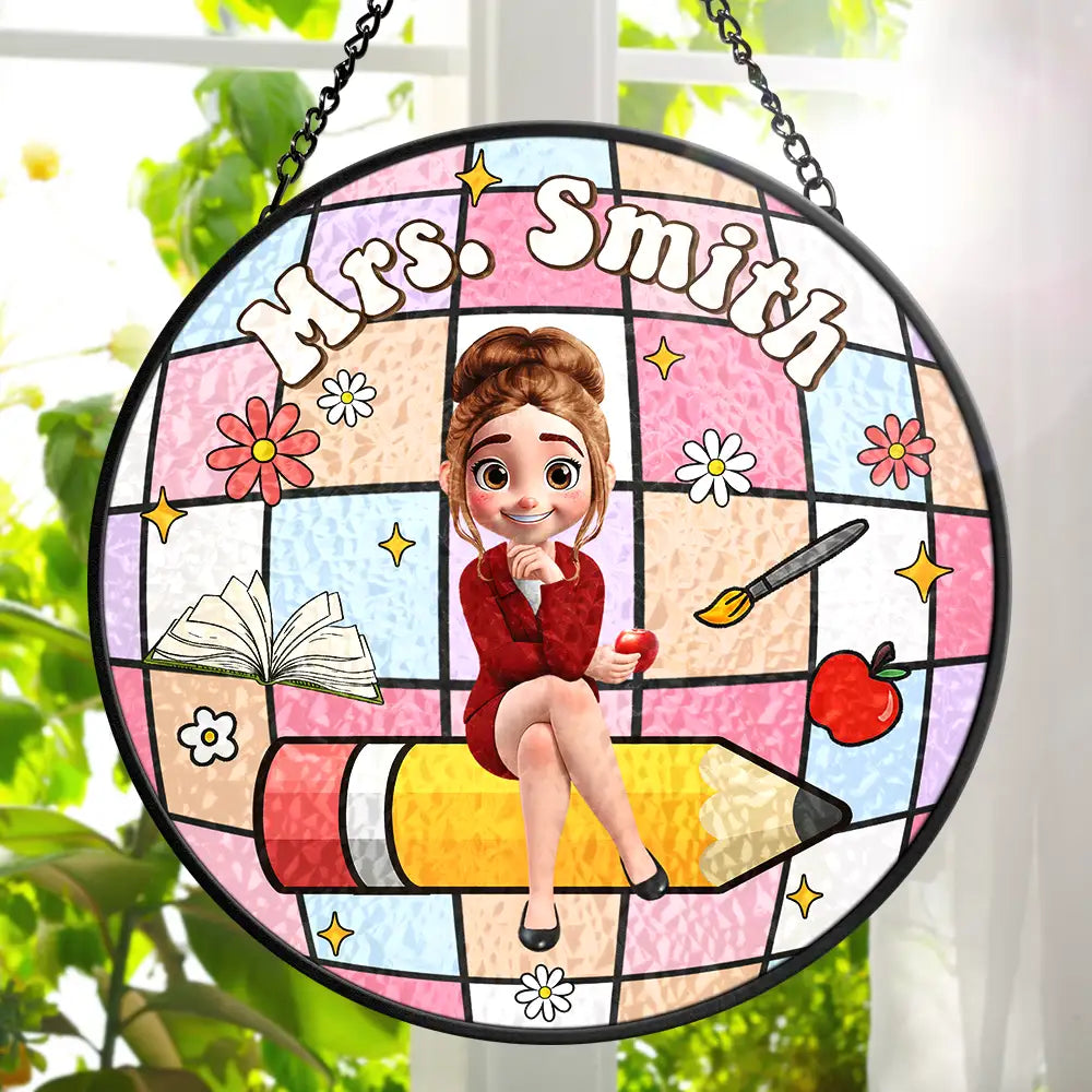 Teacher,Gift For Women,Happy,Back To School,Gift For Men - Teacher Disco Ball - Personalized Stained Glass Window Hanging Suncatcher