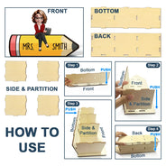 Teacher, Back To School, Happy - Teacher Sitting On The Pencil - Personalized Wooden Pen Pencil Holder