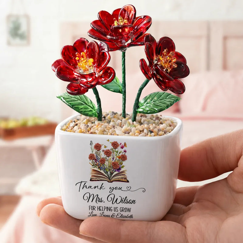 Back To School,Hunting,Teacher,Grateful,Icon - Teacher Thank You For Helping Me Grow - Personalized Glass Flower Plant Pot