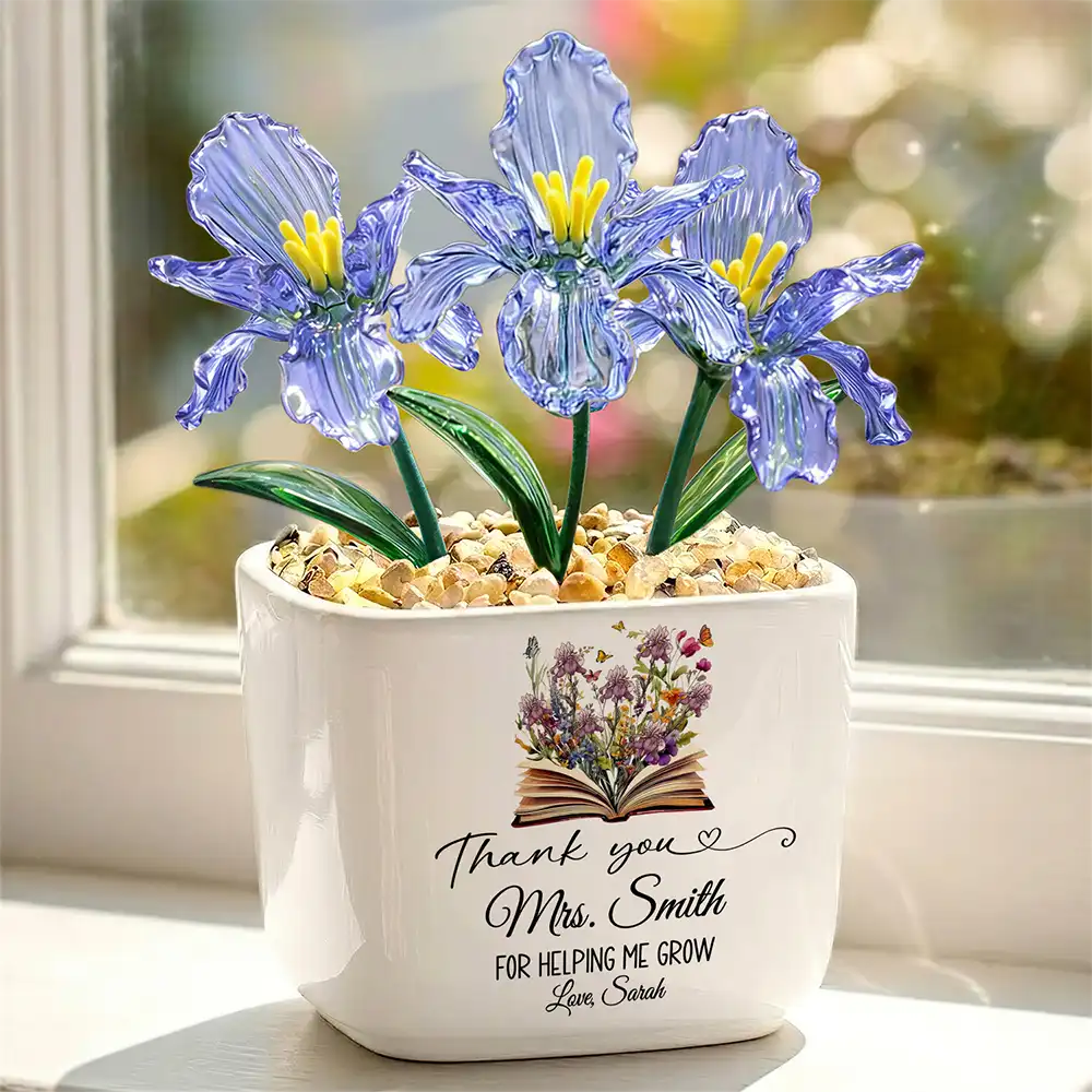 Teacher Thank You For Helping Me Grow - Personalized Glass Flower Plant Pot