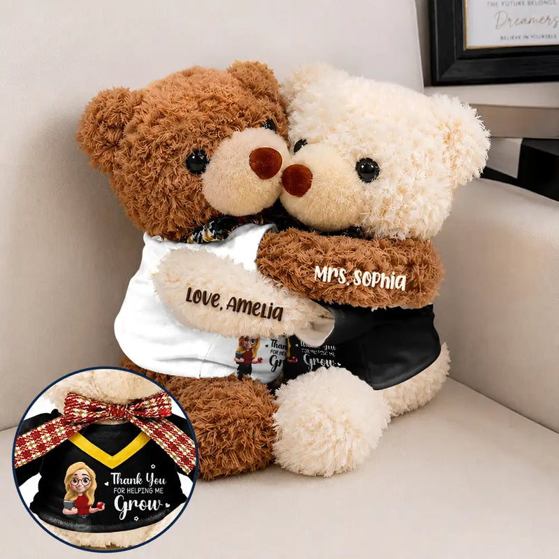 Grateful,Teacher,Back To School,Vector - Teacher Thank You For Helping Me Grow - Personalized Hugging Bear
