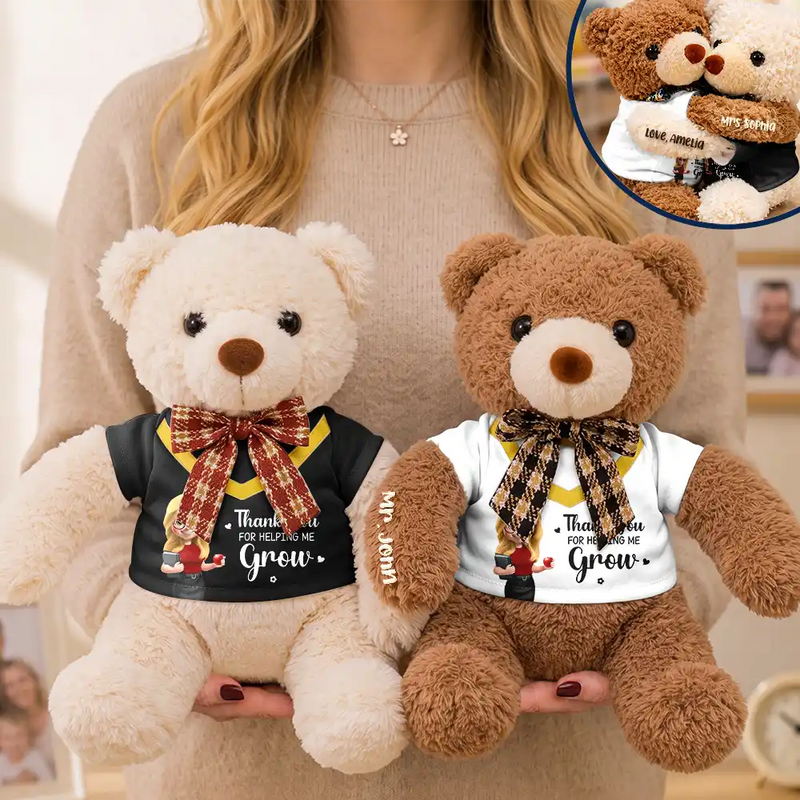 Grateful,Teacher,Back To School,Vector - Teacher Thank You For Helping Me Grow - Personalized Hugging Bear