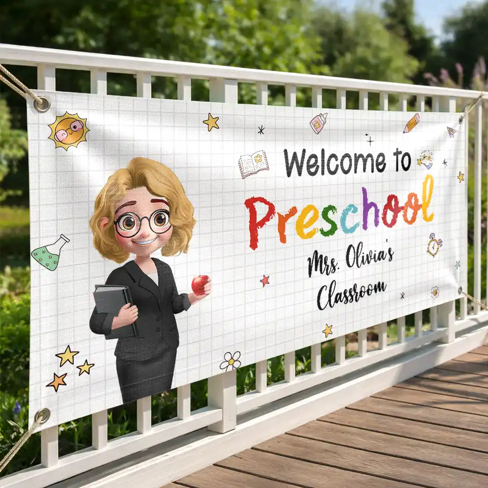 Teacher,Inspirational,Back To School,Vector - Teacher Welcome To Kindergarten Back To School - Personalized Horizontal Banner