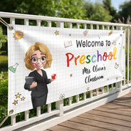 Teacher,Inspirational,Back To School,Vector - Teacher Welcome To Kindergarten Back To School - Personalized Horizontal Banner