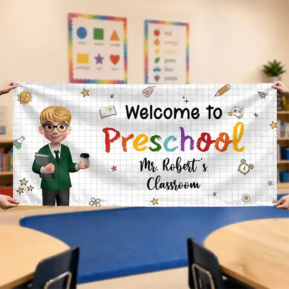 Teacher,Inspirational,Back To School,Vector - Teacher Welcome To Kindergarten Back To School - Personalized Horizontal Banner