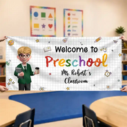 Teacher,Inspirational,Back To School,Vector - Teacher Welcome To Kindergarten Back To School - Personalized Horizontal Banner
