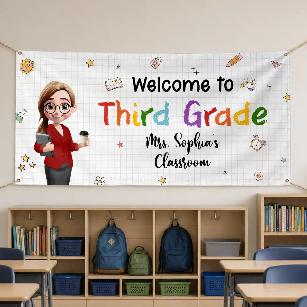 Teacher,Inspirational,Back To School,Vector - Teacher Welcome To Kindergarten Back To School - Personalized Horizontal Banner