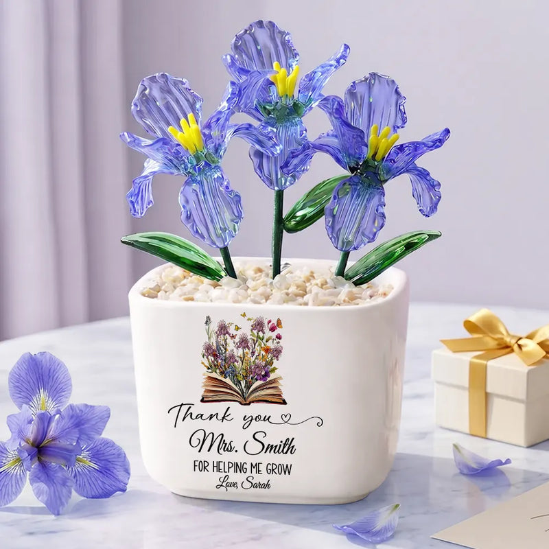 Teacher Thank You For Helping Me Grow - Personalized Glass Flower Plant Pot