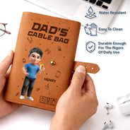 Gift For Yourself,Gift For Women,Gift For Men,Happy - Tech Stuff 3D Effect Man Woman - Personalized Leather Cable Bag